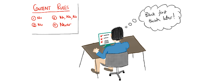 Image showing somone sitting at a terminal making decisions about which
content to allow and which content to block