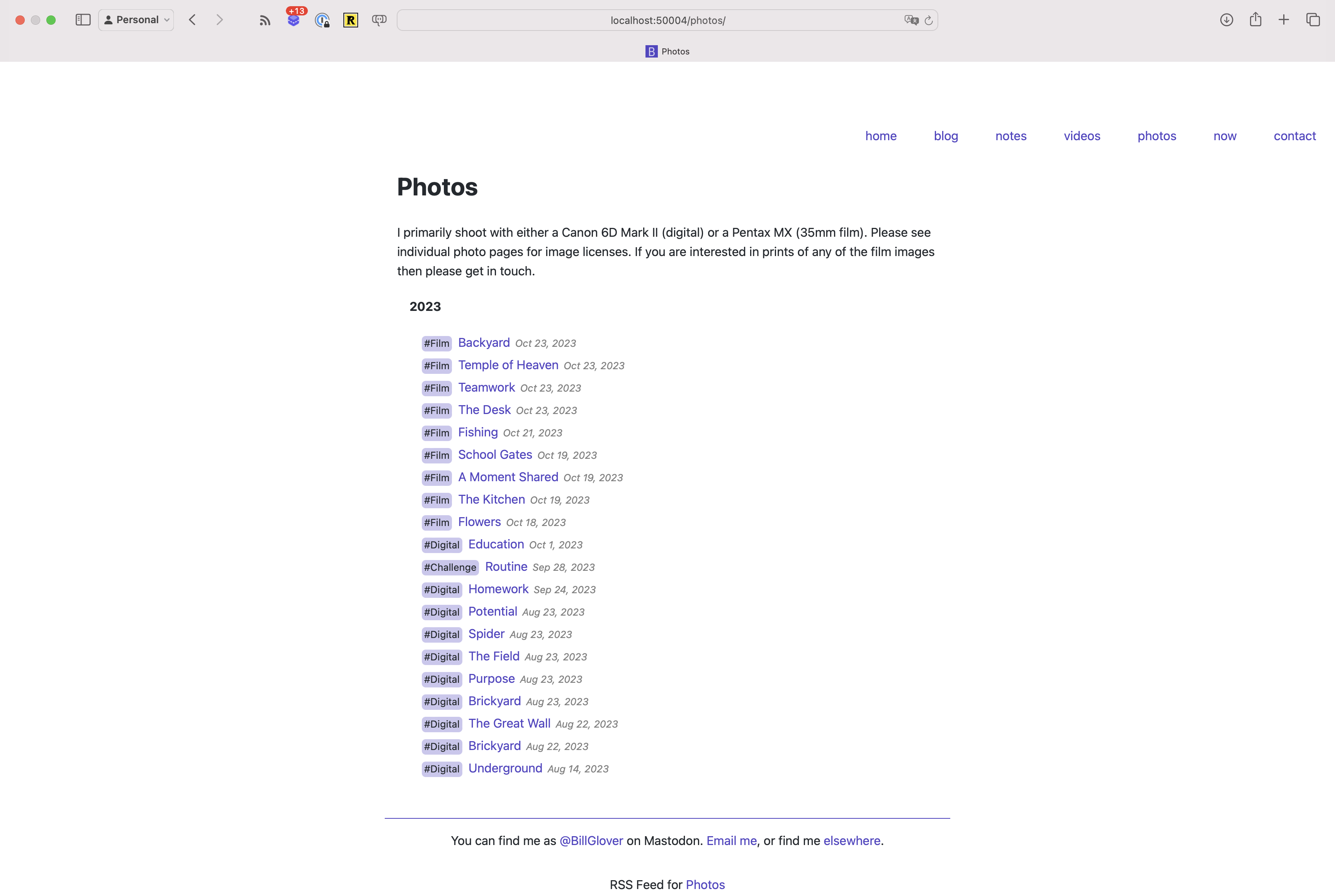 The list page showing my photos using the standard template.