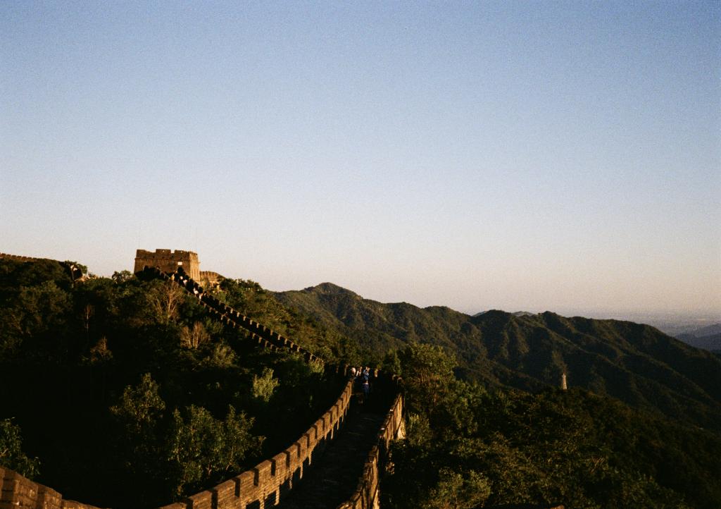 A view looking over the Great Wall of China.